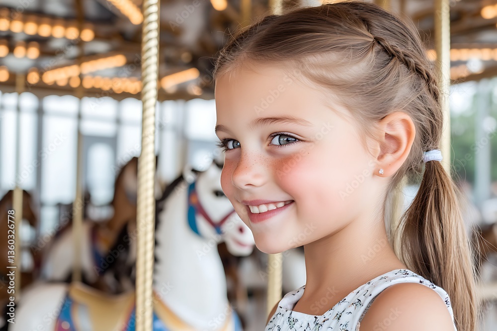 Obraz premium Smiling Child on a Carousel with Blurred Background
