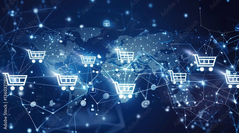 of a global digital commerce and ecommerce network with shopping carts data analytics and international logistics and distribution of a global digital commerce and ecommerce network with shopping carts data analytics and international logistics and distribution