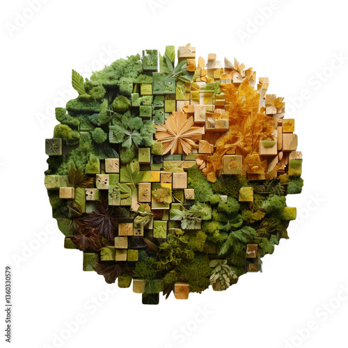 3d wood block green plant wall decoration.