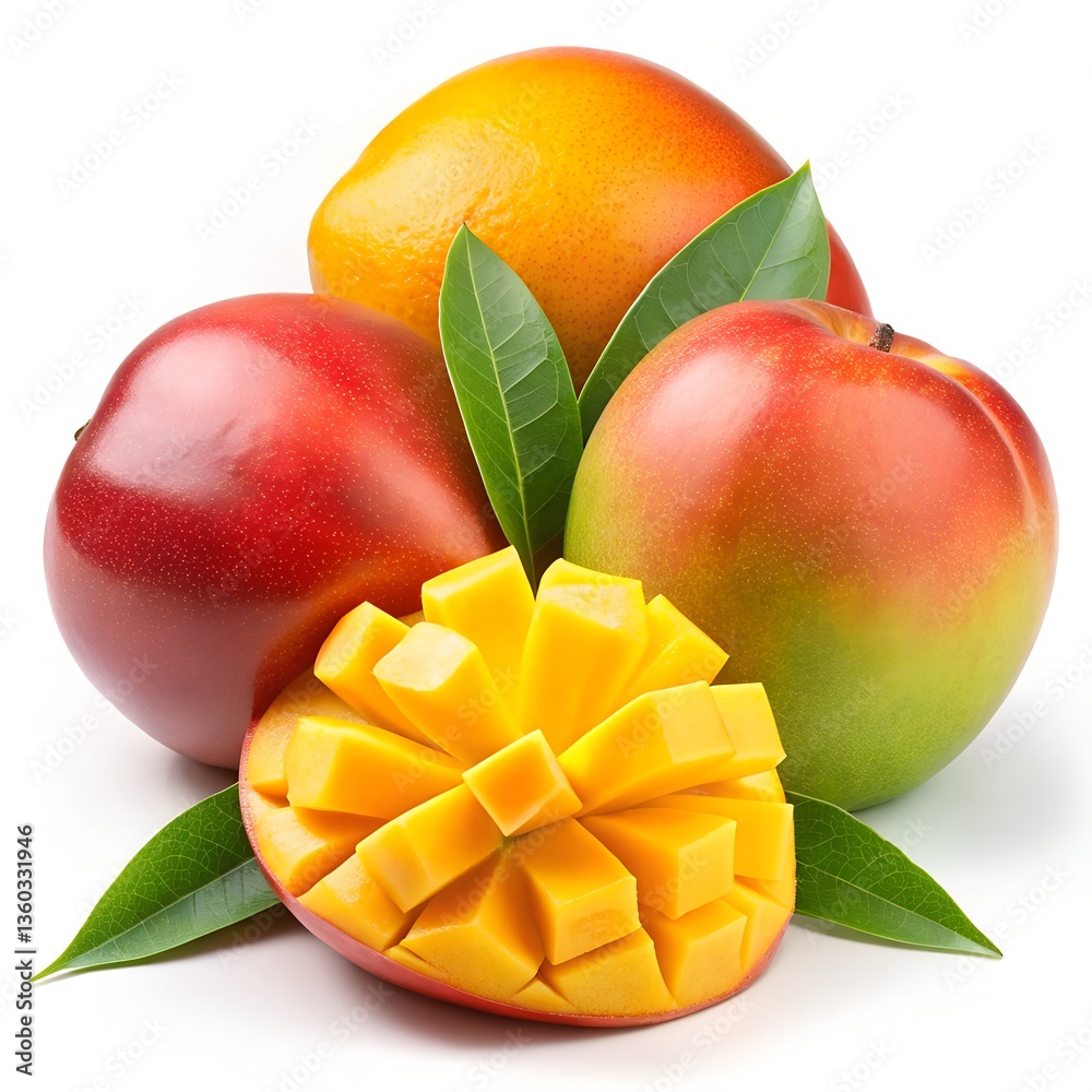 Delicious mango fruits cut out background white Delicious mango fruits cut out background white