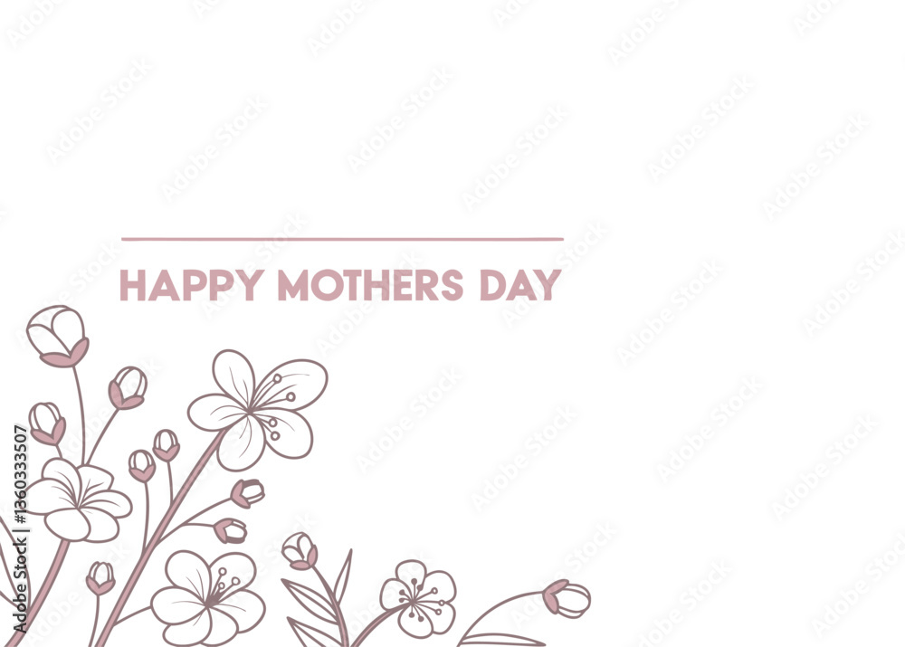 Elegant Happy Mothers Day floral design on white background