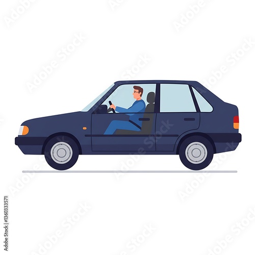 man driving car carefully flat design	