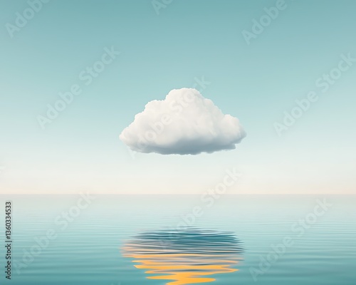 Single cloud reflecting on calm sea.