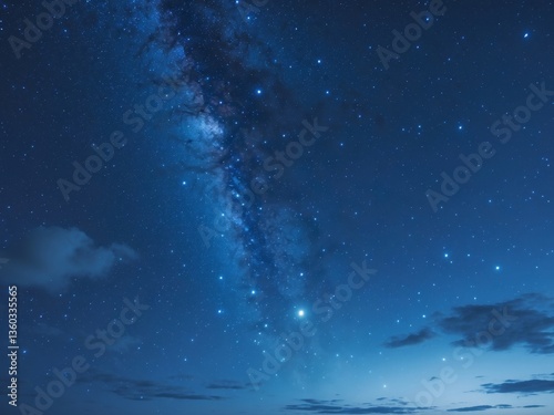 Beautiful night sky deep blue color filled stars An electric galaxy.
