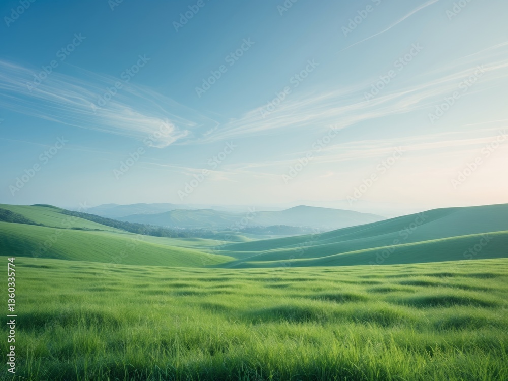 Endless Blue Sky and Green Pastures in a Serene Landscape Endless Blue Sky and Green Pastures in a Serene Landscape