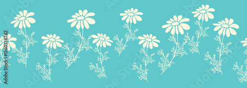 Decorative seamless vintage pattern in classic style with flowers and branches. Silhouettes of flowers, Two-color horizontal ornament in pastel colors, border