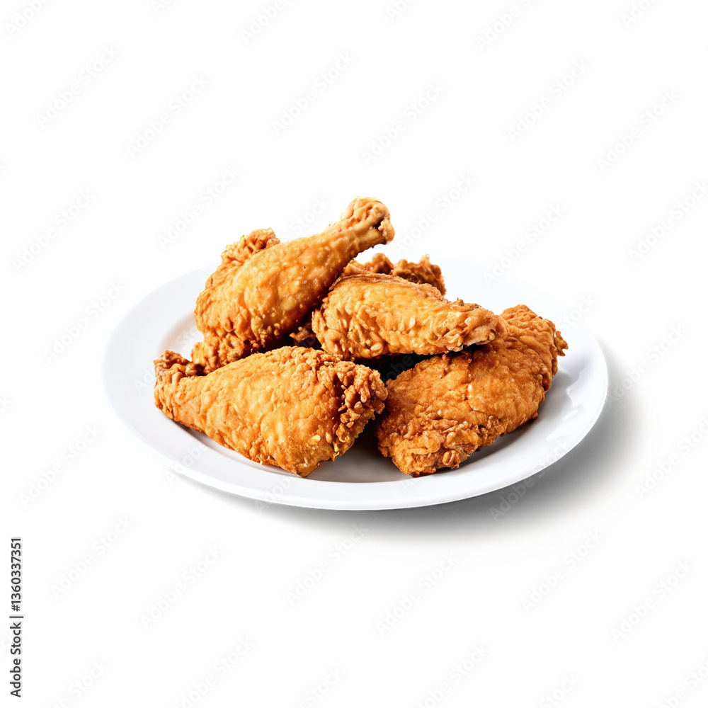 fried chicken on a plate isolated on transparent background fried chicken on a plate isolated on transparent background