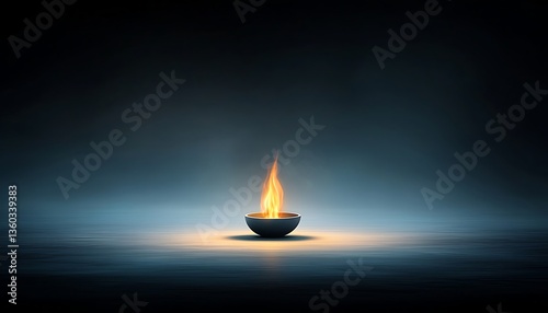 Single flame diya with dark background.