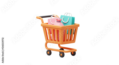 Isolated Shopping Cart 3D Render