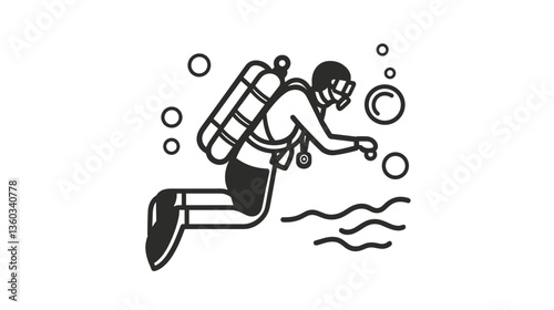 Scuba diver exploring underwater with bubbles and gear for marine adventures
