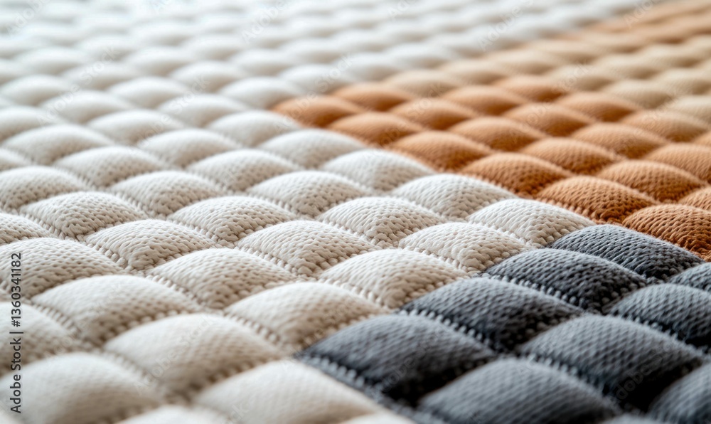 Obraz premium Close up on a soft, quilted fabric with a diamond pattern and color gradients from white to gray.