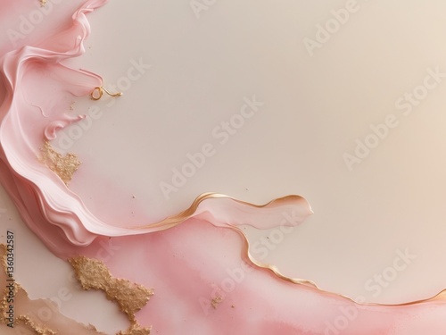 Abstract background pink gold color scheme has fluid dusty blush liquid