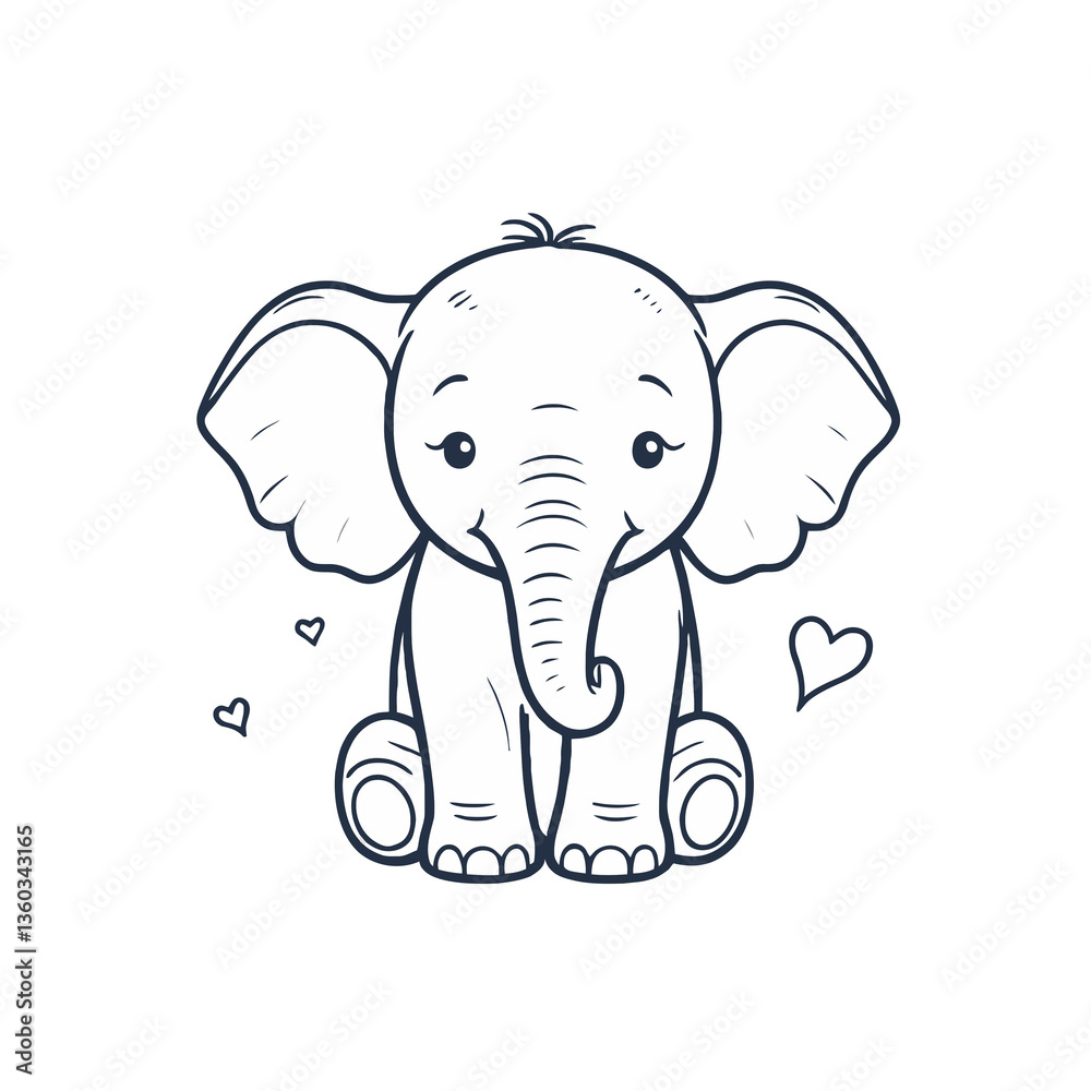 Fototapeta premium Cute baby elephant loving sitting with hearts against a white background