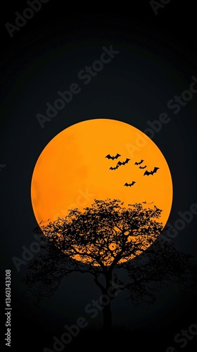 Halloween moon, spooky tree