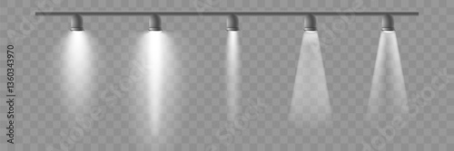 Set of spotlights or lamps. Scene lighting effects. Vector illustration. Light effects.