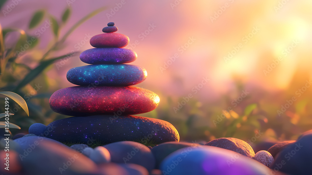 Colorful stones at sunset