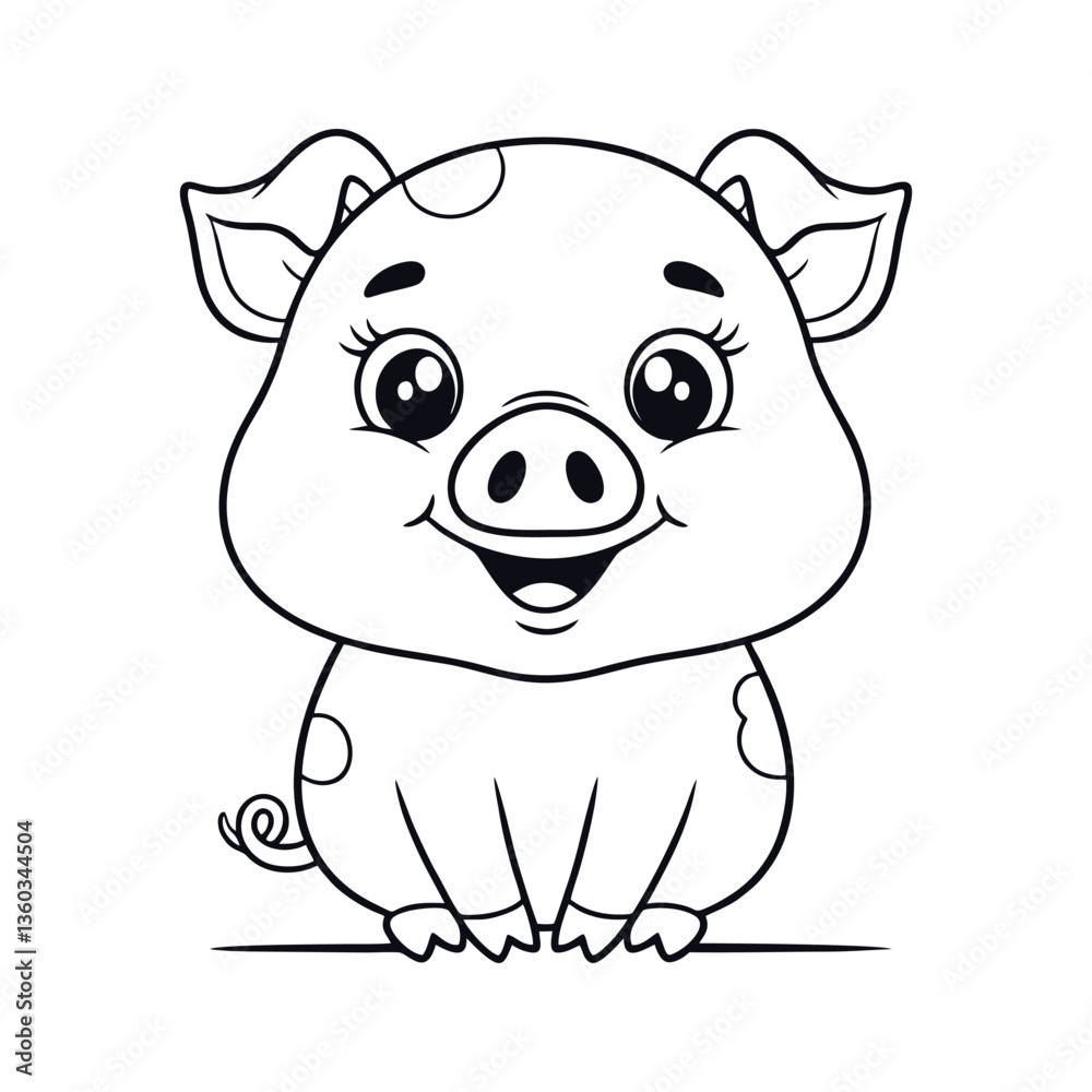 Obraz premium A cute cartoon pig with a round body and short legs is depicted with a joyful expression