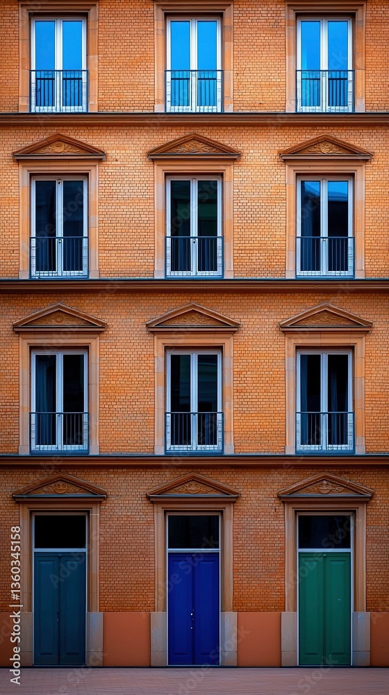 Obraz premium Facade of a building with windows and doors