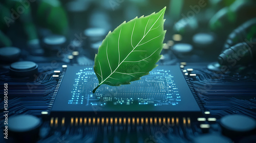 Obraz na płótnie Circuit board with green leaf w salonie