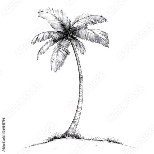 Single Palm Tree Sketch with Tropical.