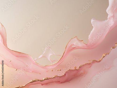 Abstract background pink gold color scheme has fluid dusty blush liquid.