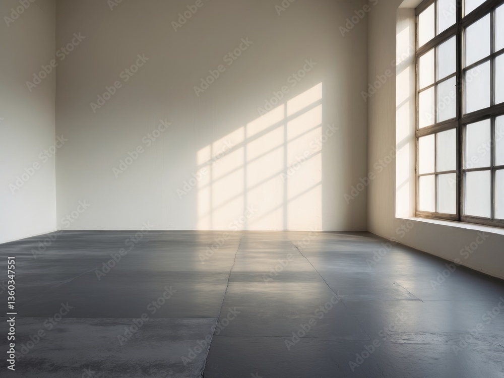 Empty room large window right side has concrete Spotlit grey floor. Empty room large window right side has concrete Spotlit grey floor.