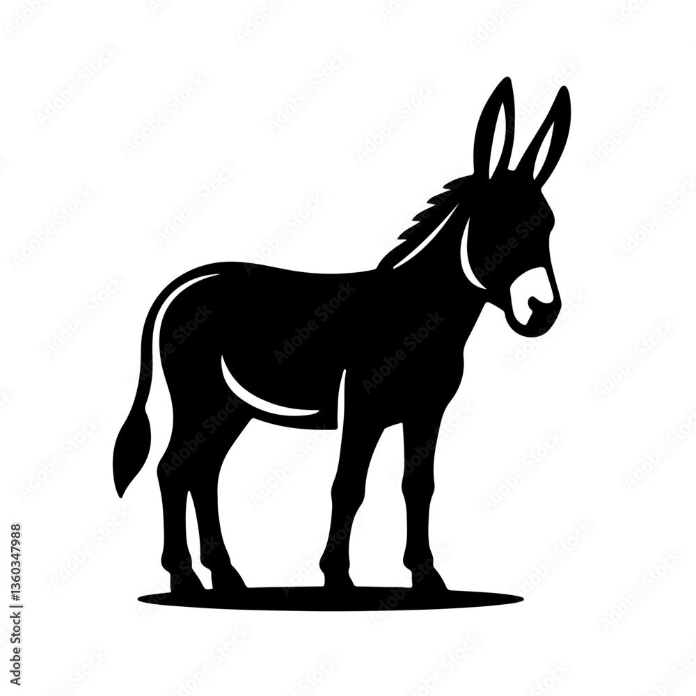 silhouette of a donkey, minimalistic design, black and white, standing profile, isolated on white background, simple illustration, clear outline, graceful stance
silhouette of a donkey, minimalistic design, black and white, standing profile, isolated on white background, simple illustration, clear outline, graceful stance