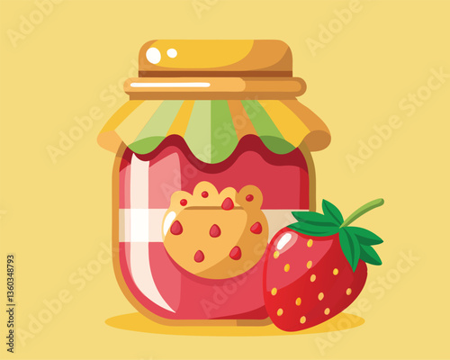 Strawberry Jam in Jar with Fresh Strawberry