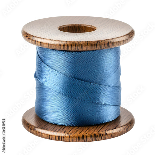 Blue thread spool on wooden base elegant craft supply