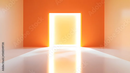 Obraz na płótnie Orange wall and glowing door in a room w salonie