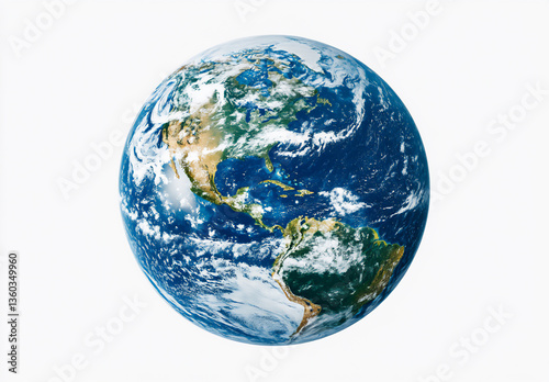 Fototapeta Naklejka Na Ścianę i Meble -  a realistic earth on a white background, no shadows, hyperrealistic, high-resolution photography, insanely detailed, wide-angle shot, stock photo,