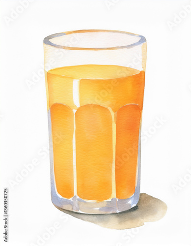 Adorable watercolor painting of glass of orange juice isolated on white. Tasty drink. Hand drawn