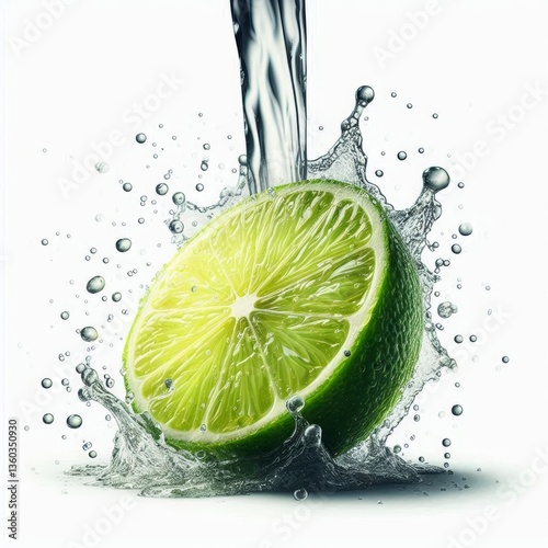 Invigorating splash on juicy lime: A burst of freshness with water droplets