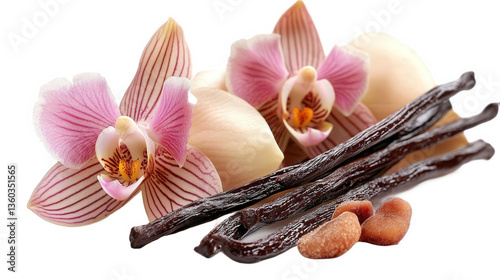 Fototapeta Naklejka Na Ścianę i Meble -  Vanilla Orchid and Pods Aromatic Composition