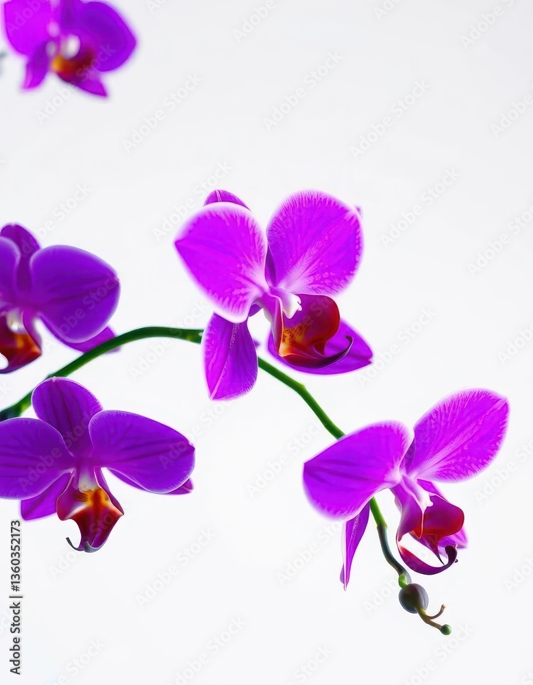 A vibrant purple orchid blossoms against a stark white background, serenity, nature photography A vibrant purple orchid blossoms against a stark white background, serenity, nature photography