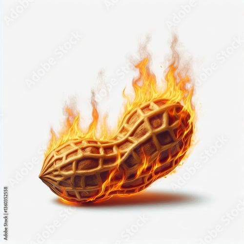 Fiery peanut sensation: A creative visual showcasing a peanut engulfed in flames