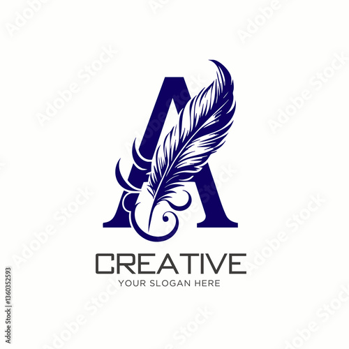 Letter A with Feather Logo Design. Elegant Feather and Letter Logo Design