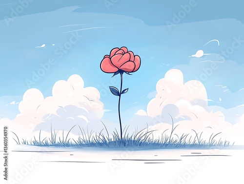 Single Rose with Sky, and Cloudscape.