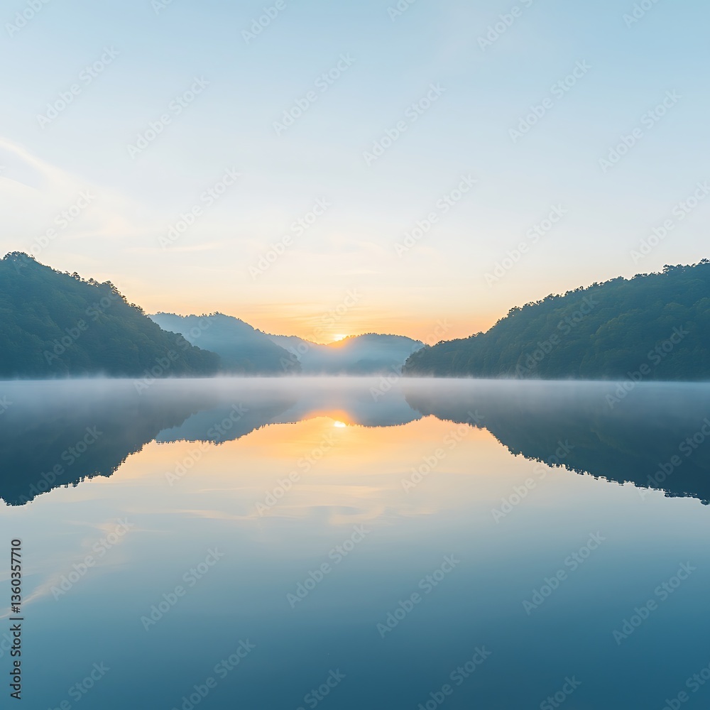 Fototapeta premium Serene Sunrise Lake Reflections.