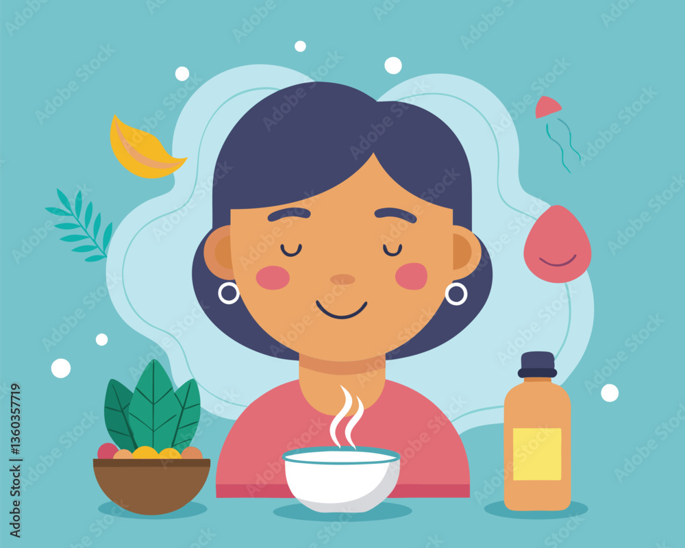 Relaxed Woman Enjoying a Hot Drink for Wellness Relaxed Woman Enjoying a Hot Drink for Wellness