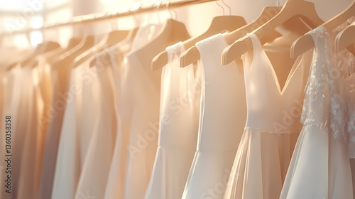 Obraz na płótnie Wedding dresses hanging on hangers w salonie