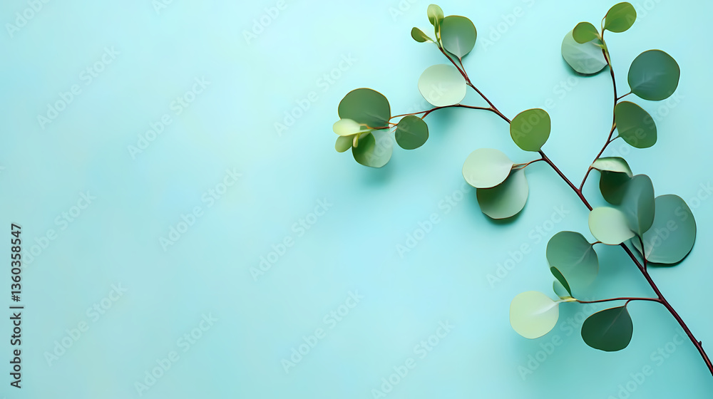 Green plant branches extending on a blue background