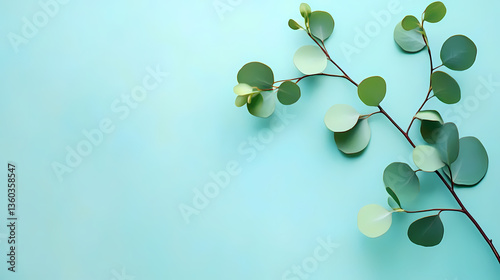 Obraz na płótnie Green plant branches extending on a blue background w salonie