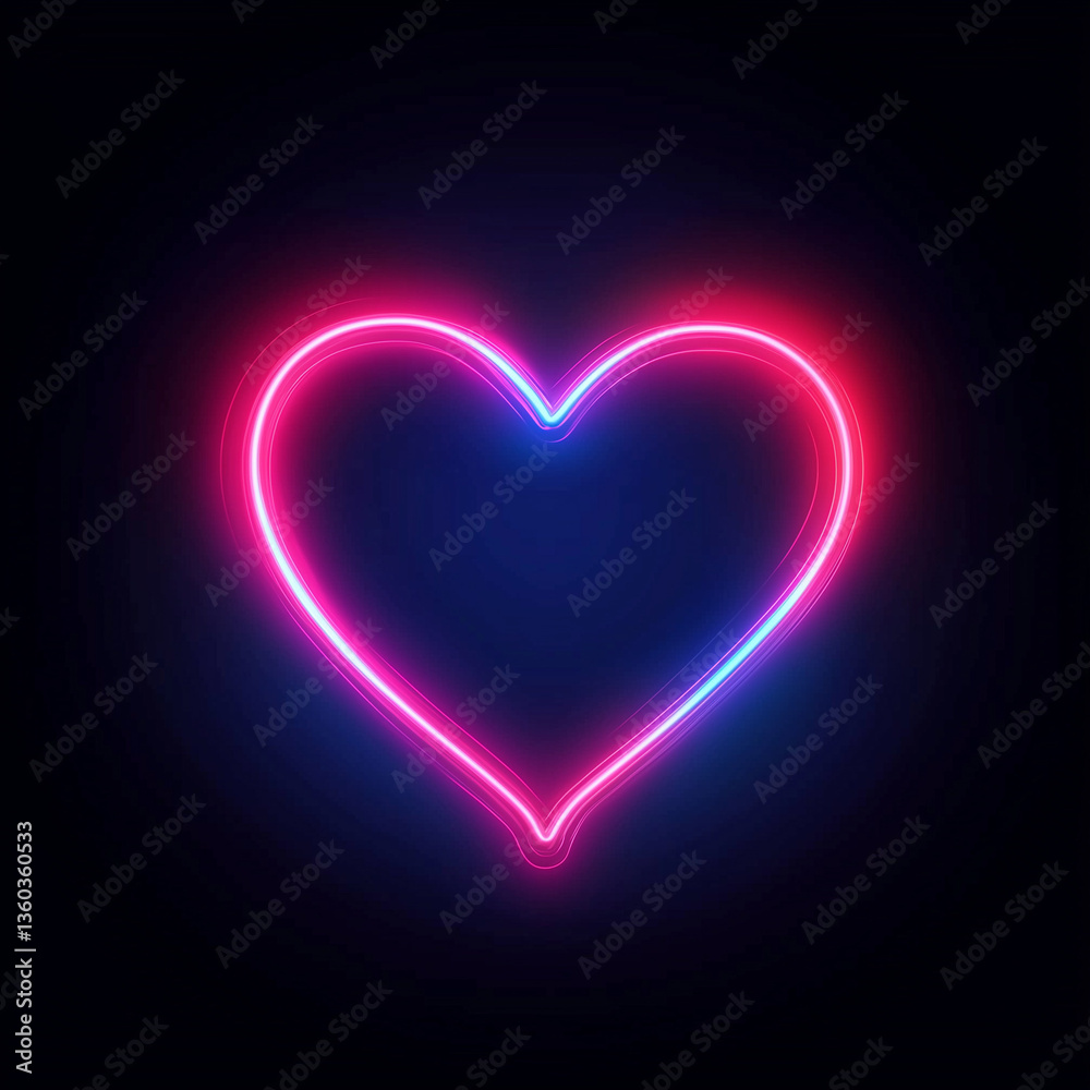 Neon heart icon glowing vibrantly against a dark background Neon heart icon glowing vibrantly against a dark background