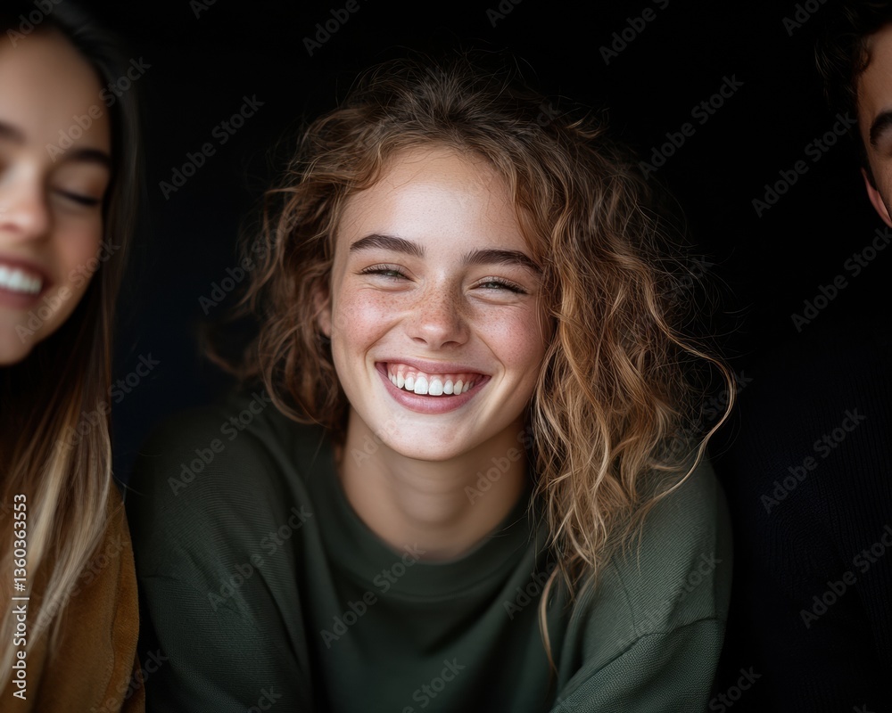 Authentic Gen Z Wellness Branding Vibrant Curly-Haired Young Woman Radiating Unfiltered Joy in Intimate Social Connection Narrative