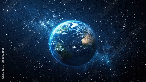The Earth set against a backdrop of the cosmic starry sky, highlighting the planet's beauty in space.