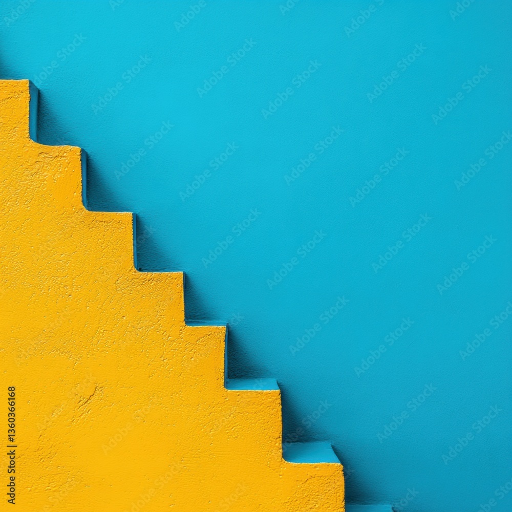 Fototapeta premium Minimalist Growth Blueprint Bold Yellow Geometric Staircase Visualizing Strategic Ascent and Progressive Business Transformation in High-Contrast Design