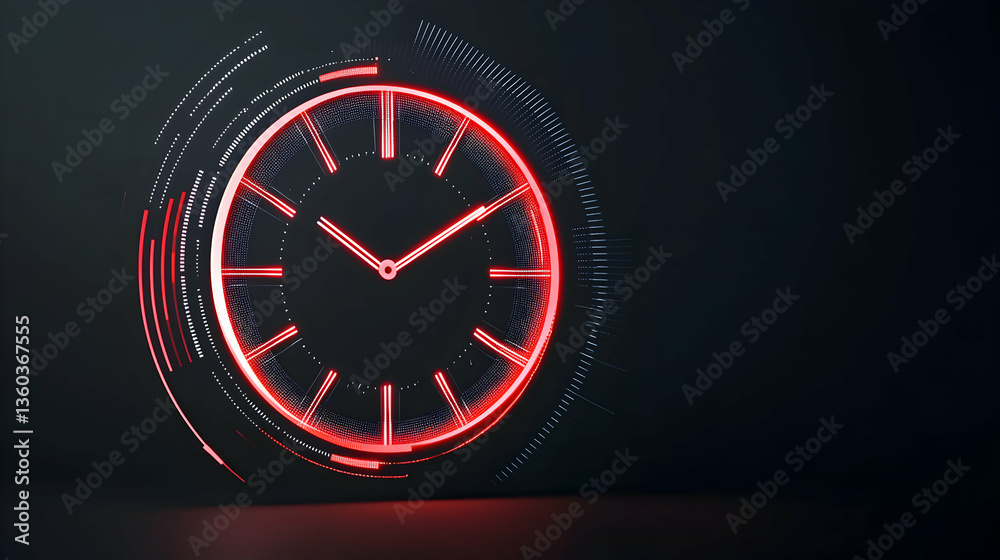 Red Digital Clock Rotating in Dark Background Red Digital Clock Rotating in Dark Background