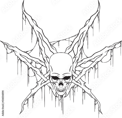dark skull, bone icon can be printed as a tattoo