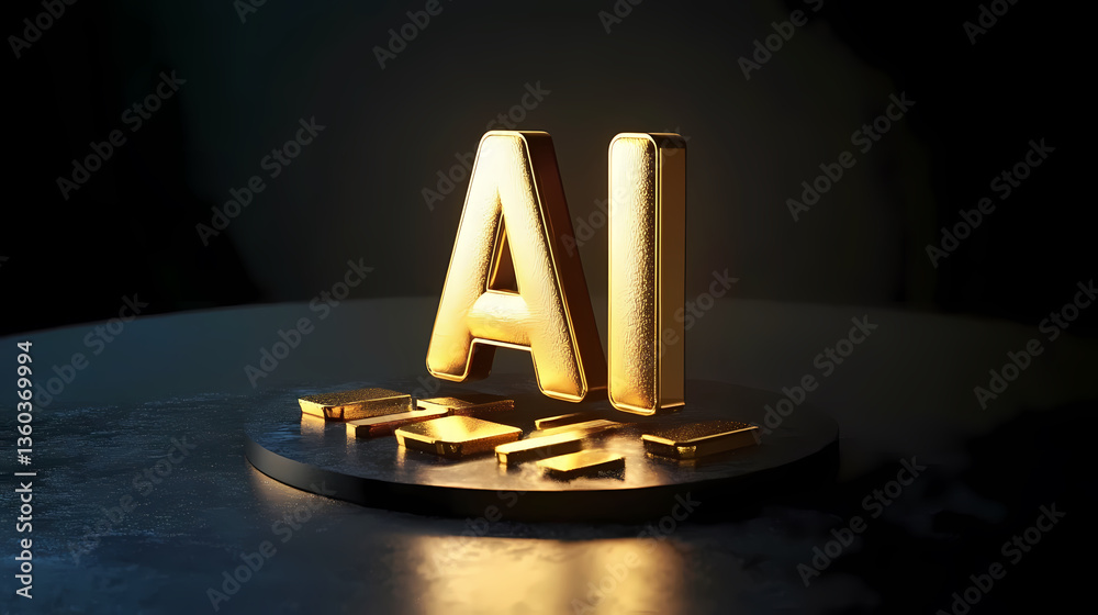 AI and Gold Bars on a Black Platform